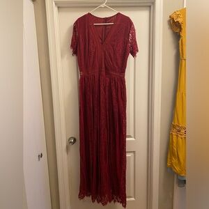 Maroon lace mix dress